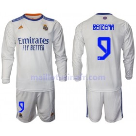 Maillot de Foot Real Madrid Benzema 9 Domicile 2021-22 Manches Longues - Enfant